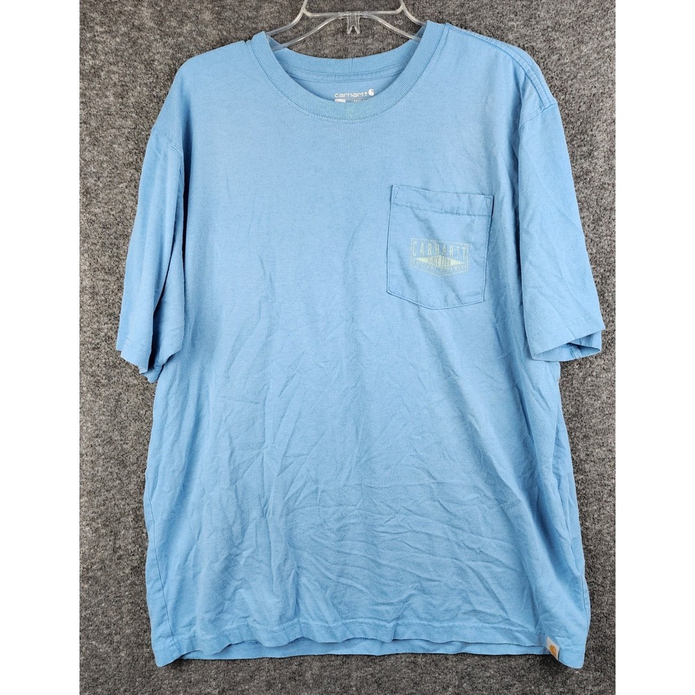 Carhartt T-Shirt Mens L Loose Fit 105176 H54 Blue Pocket Graphic EUC